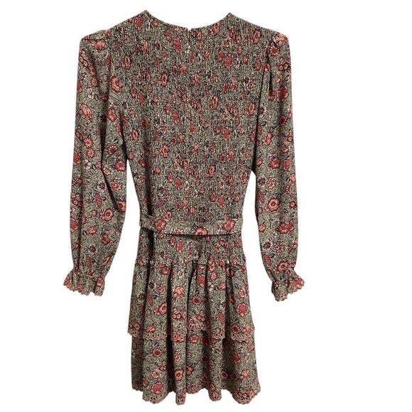 La Vie Rebecca Taylor Camila Crepe Smocked Floral Tiered Long Sleeve Dress XS - Picture 7 of 8